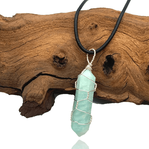 Wade Wire Wrap Handmade Amazonite Wire Wrap Necklace - Sterling Silver