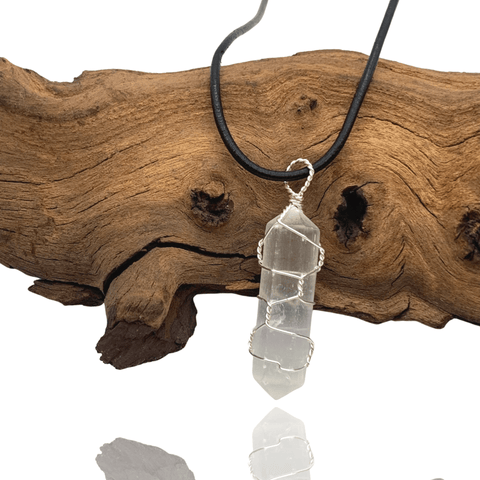 Wade Wire Wrap Handmade Selenite Wire Wrap Necklace - Sterling Silver