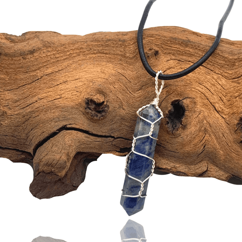 Wade Wire Wrap Handmade Sodalite Wire Wrap Necklace - Sterling Silver