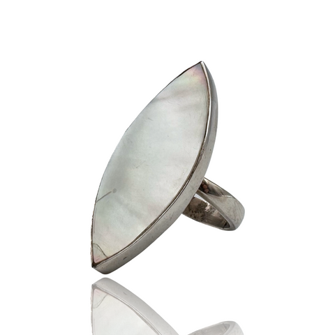 White Shell Ring - Sterling Silver - Adjustable