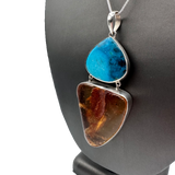 Turquoise & Amber Pendant - Sterling Silver - With Insect!