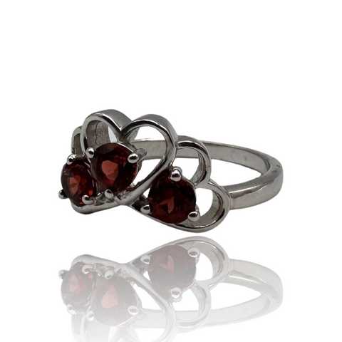 Heart Garnet Ring - Sterling Silver - Size 7