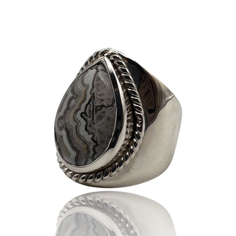 Crazy Lace Agate Ring - Sterling Silver