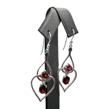 Heart Garnet Earrings - Sterling Silver