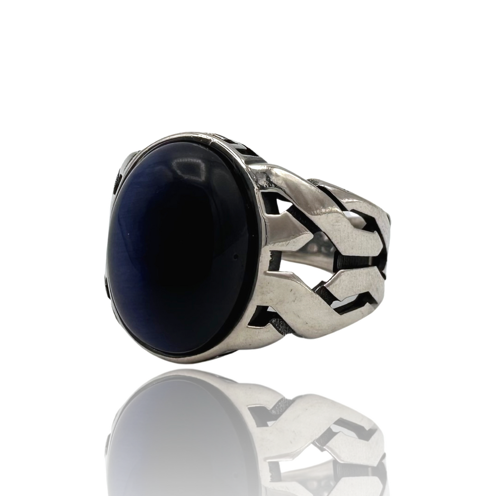 Blue Tiger Eye Ring Sterling Silver Mineralogy
