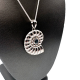 Blue Topaz Ammonite Pendant - Sterling Silver