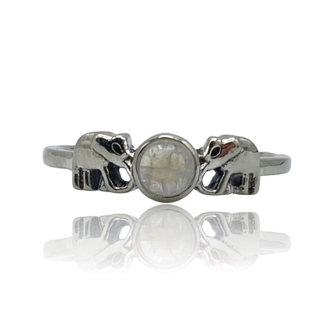 Sanchi Rings Rainbow Moonstone Elephant Ring - Sterling Silver