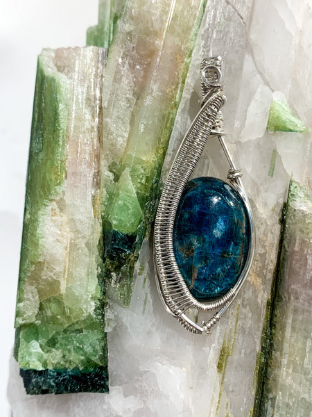 Blue good and Blue-green Apatite with Sterling Silver Necklace