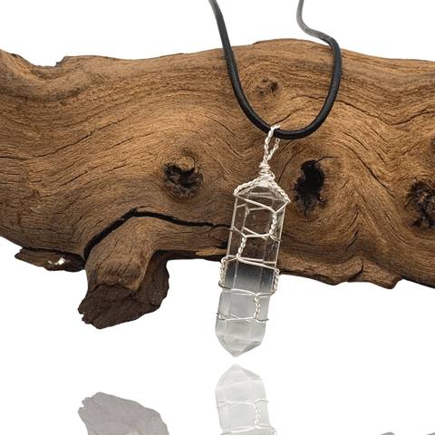Wade Wire Wrap Handmade Clear Quartz Wire Wrap Necklace - Sterling Silver