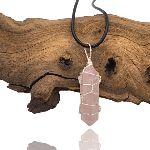 Wade Wire Wrap Handmade Rose Quartz Wire Wrap Necklace - Sterling Silver